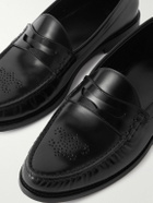 CELINE - Vivienne Perforated Glossed-Leather Penny Loafers - Black