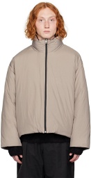 AMOMENTO Taupe & Black Funnel Neck Reversible Down Jacket