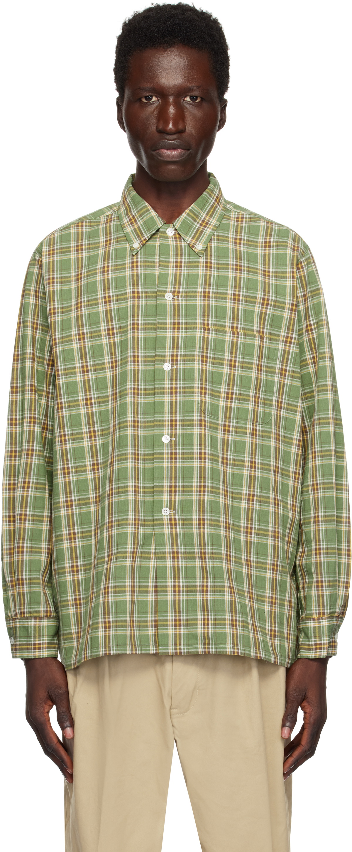 BEAMS PLUS Green Open BD Panama Plaid Shirt Beams Plus