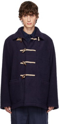 Drake's Navy Casentino Wool Short Duffle Jacket