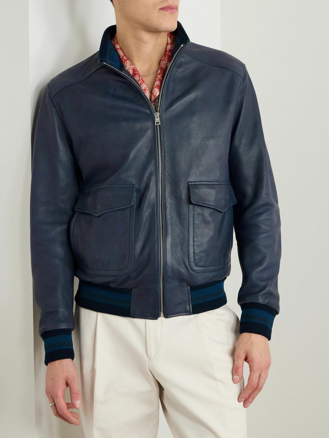 Etro - Leather Bomber Jacket - Blue