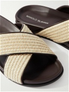Manolo Blahnik - Chiltern Leather-Trimmed Raffia Sandals - Neutrals