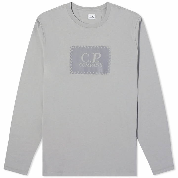 Photo: C.P. Company Men's Box Logo Longsleeve T-Shirt in Drizzle