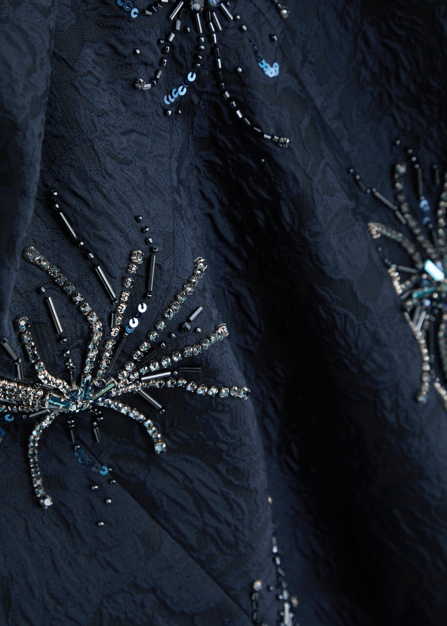 Huishan Zhang Astra Embellished Cloqué Maxi Dress Navy