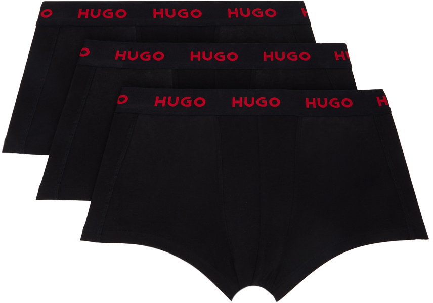 Hugo Three-Pack Black Jacquard-Logo Boxers