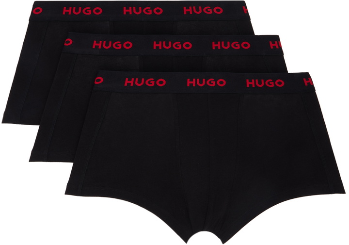 Photo: Hugo Three-Pack Black Jacquard-Logo Boxers