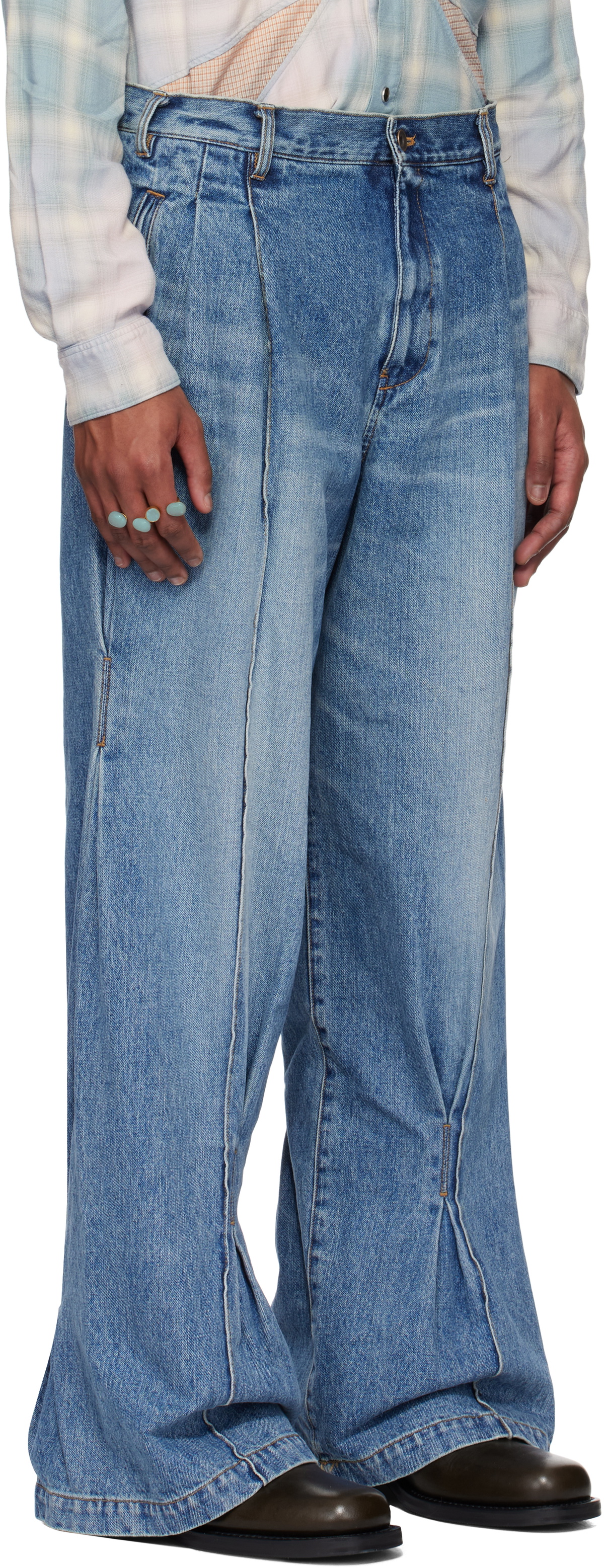Khoki Blue Pleat-Design Jeans