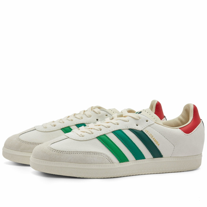 Photo: END. x Adidas Velosamba 'Social Cycling' Sneakers in Crystal White/Chalk White/Glory Red