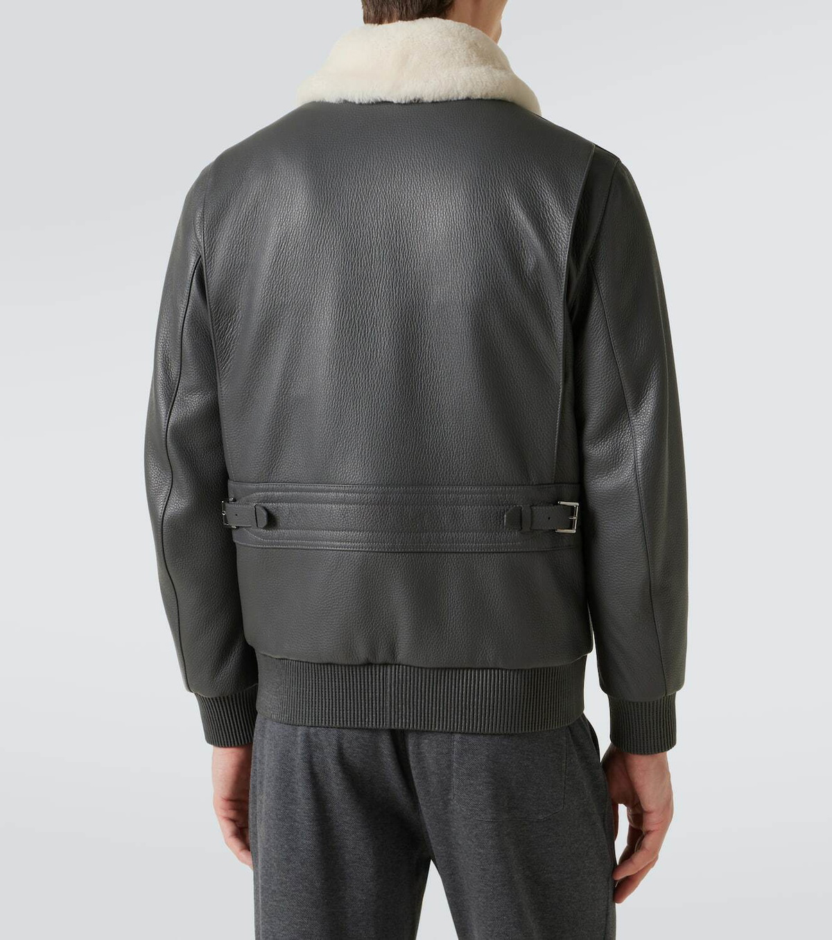 Brioni Shearling-trimmed leather bomber jacket