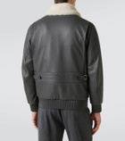 Brioni Shearling-trimmed leather bomber jacket