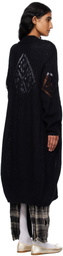 OPEN YY Black Alpaca Argyle Pointelle Long Cardigan