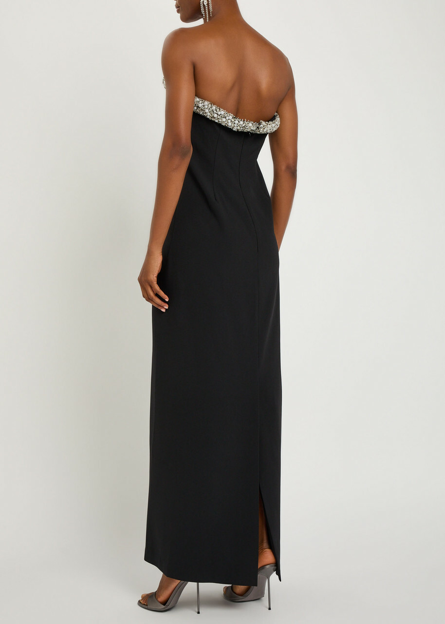 Simkhai Riona Embellished Strapless Crepe Gown Black