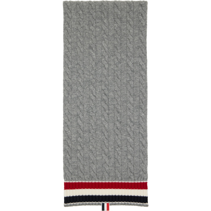 Photo: Thom Browne Gray Cable Knit Wool Scarf