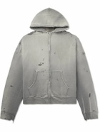 SAINT MXXXXXX - Distressed Cotton-Jersey Zip-Up Hoodie - Gray