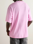 Acne Studios - Exford Distressed Logo-Print Cotton-Jersey T-Shirt - Pink