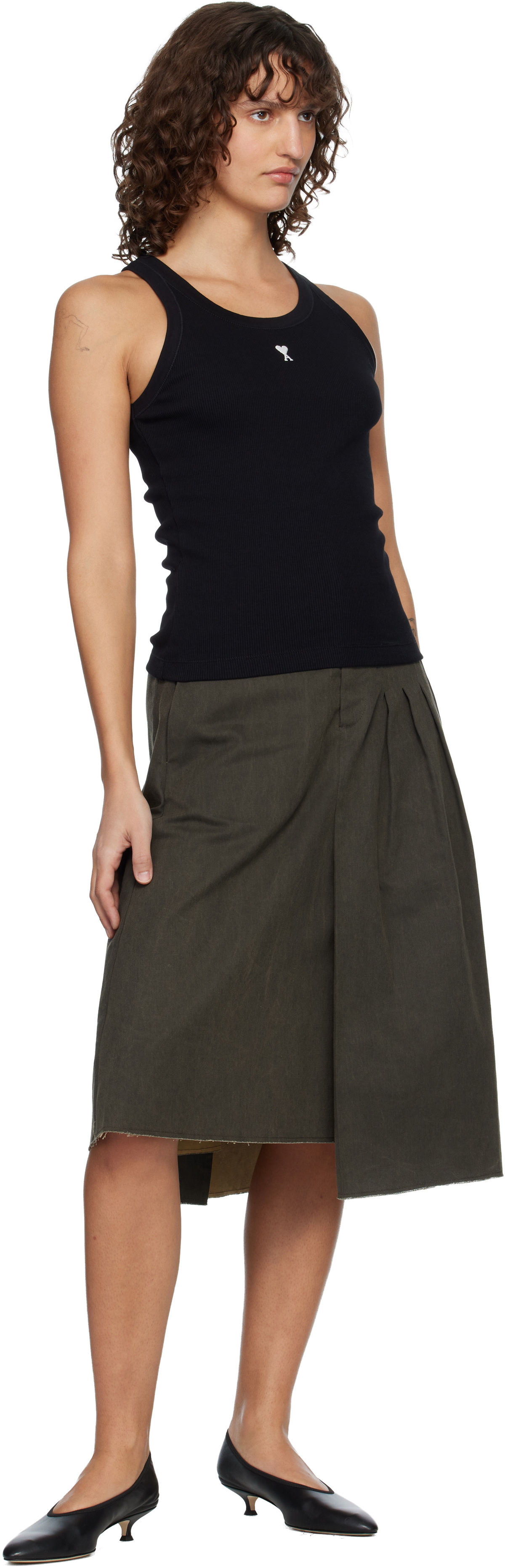 AMI Paris Black Cotton Ami de Coeur Tank Top
