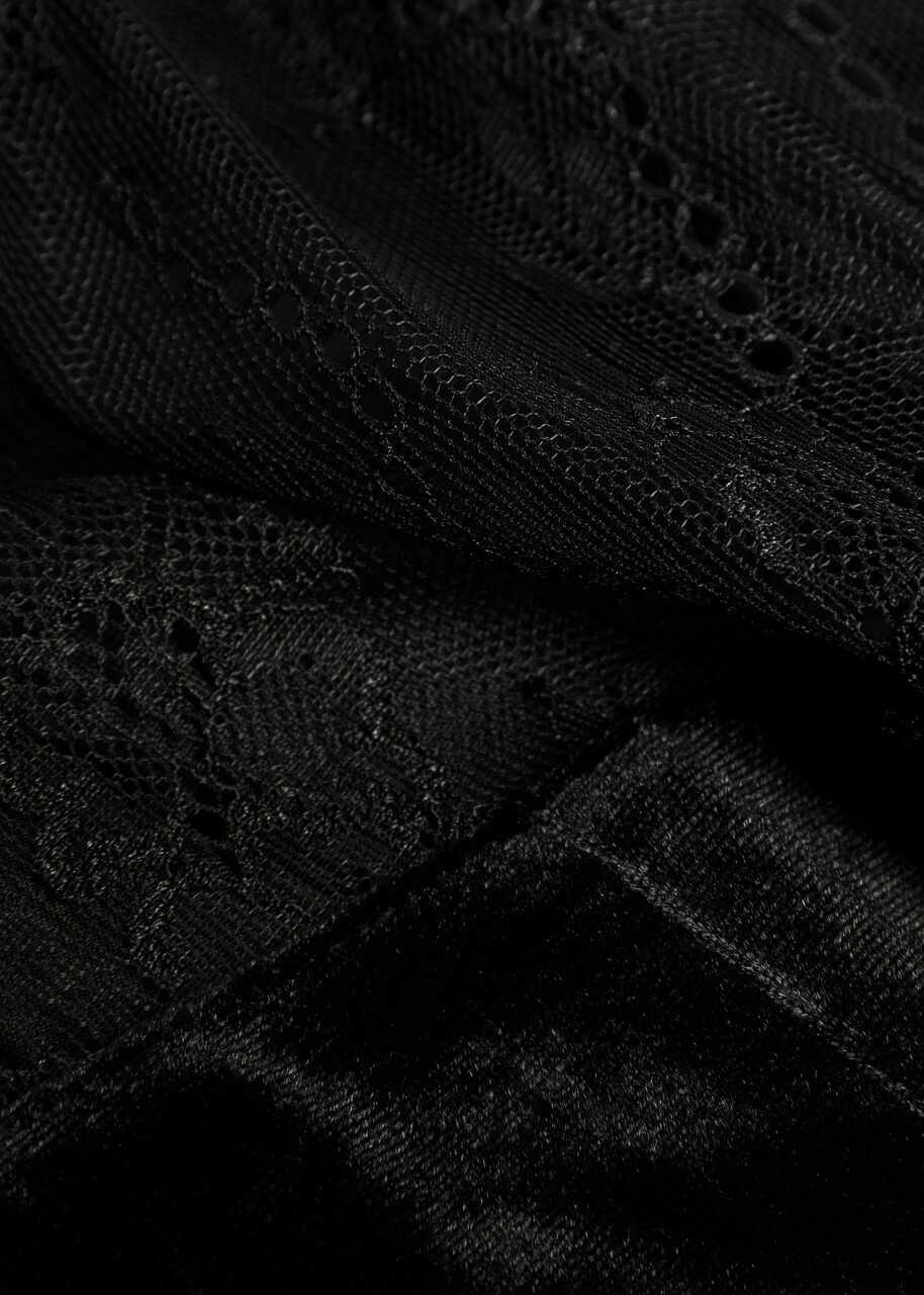 Never Fully Dressed Lace-embellished Velvet Midi Dress Black