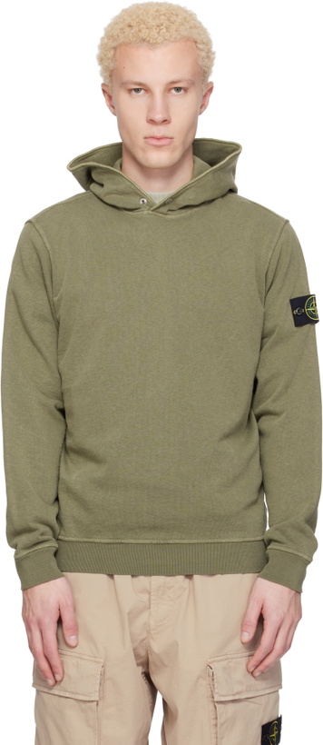 Photo: Stone Island Khaki 6100031 Malfilé Fleece Old Effect Hoodie