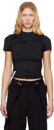 Rokh Black Twisted Knot Half Sleeve T-shirt