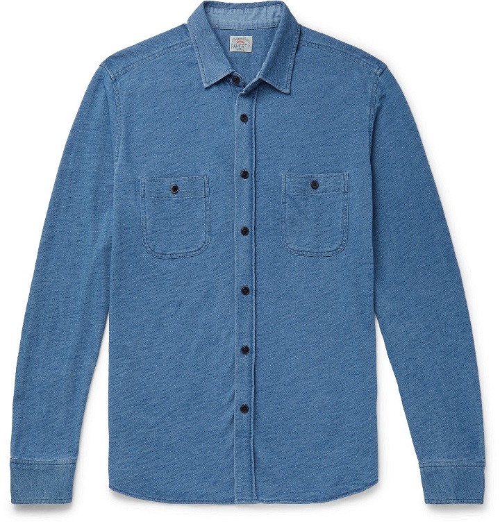 Photo: Faherty - Knit Seasons Slim-Fit Indigo-Dyed Cotton Shirt - Blue