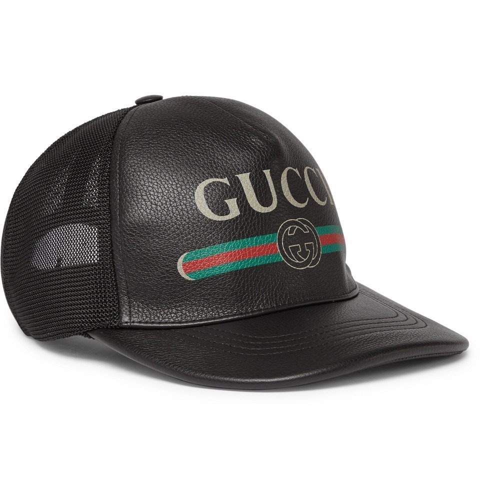 Gucci - Logo-Print Leather and Mesh Baseball Cap - Men - Black Gucci