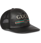 Gucci - Logo-Print Leather and Mesh Baseball Cap - Men - Black