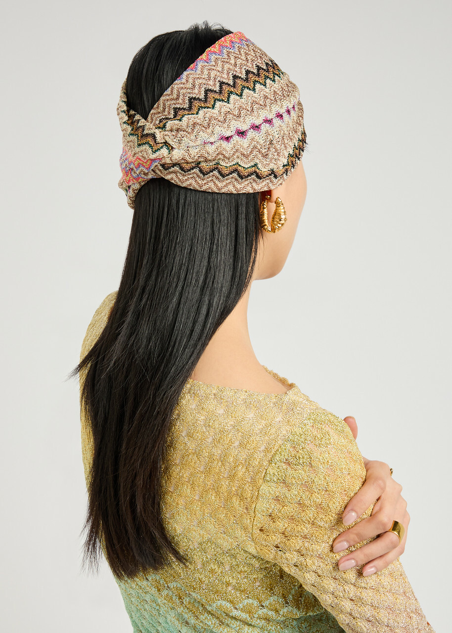 Missoni Metallic Zigzag-intarsia Knitted Headband - Beige - One Size