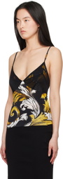 Versace Jeans Couture Black & Yellow Outline Barocco Mesh Tank Top