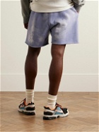 RRR123 - Gym Bag Straight-Leg Logo-Print Paint-Splattered Cotton-Jersey Drawstring Shorts - Purple
