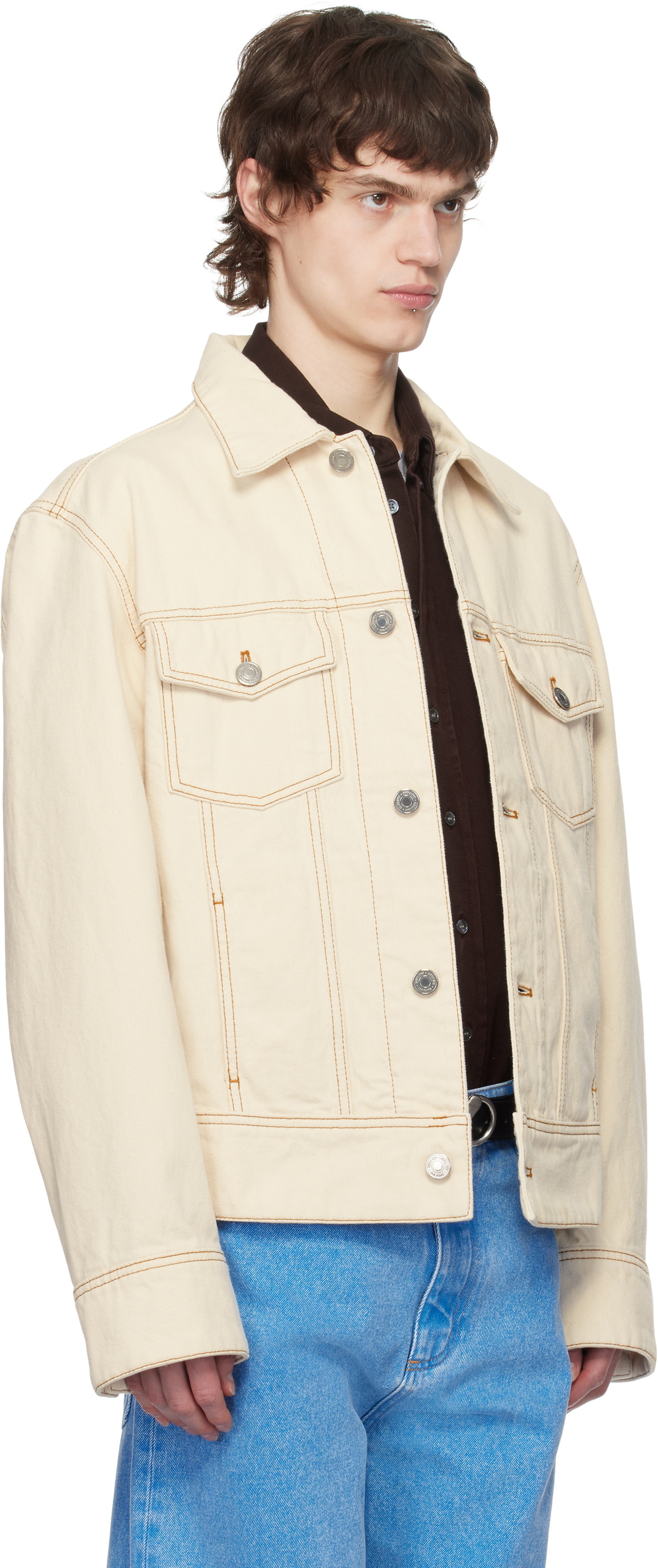 AMI Paris Off-White Cotton 'Ami Paris' Trucker Denim Jacket