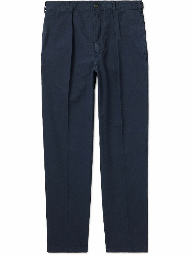 Photo: Drake's - Tapered Pleated Cotton-Canvas Chinos - Blue