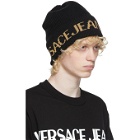 Versace Jeans Couture Black and Gold Jacquard Logo Beanie