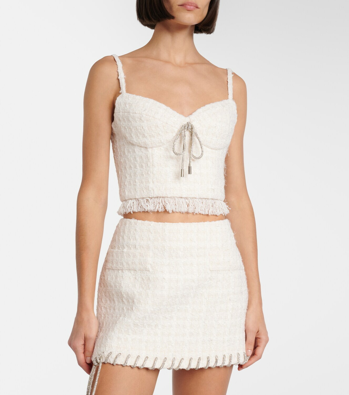 Area Embellished tweed crop top