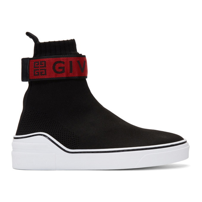 Photo: Givenchy Black and Red George V Sock High-Top Sneakers