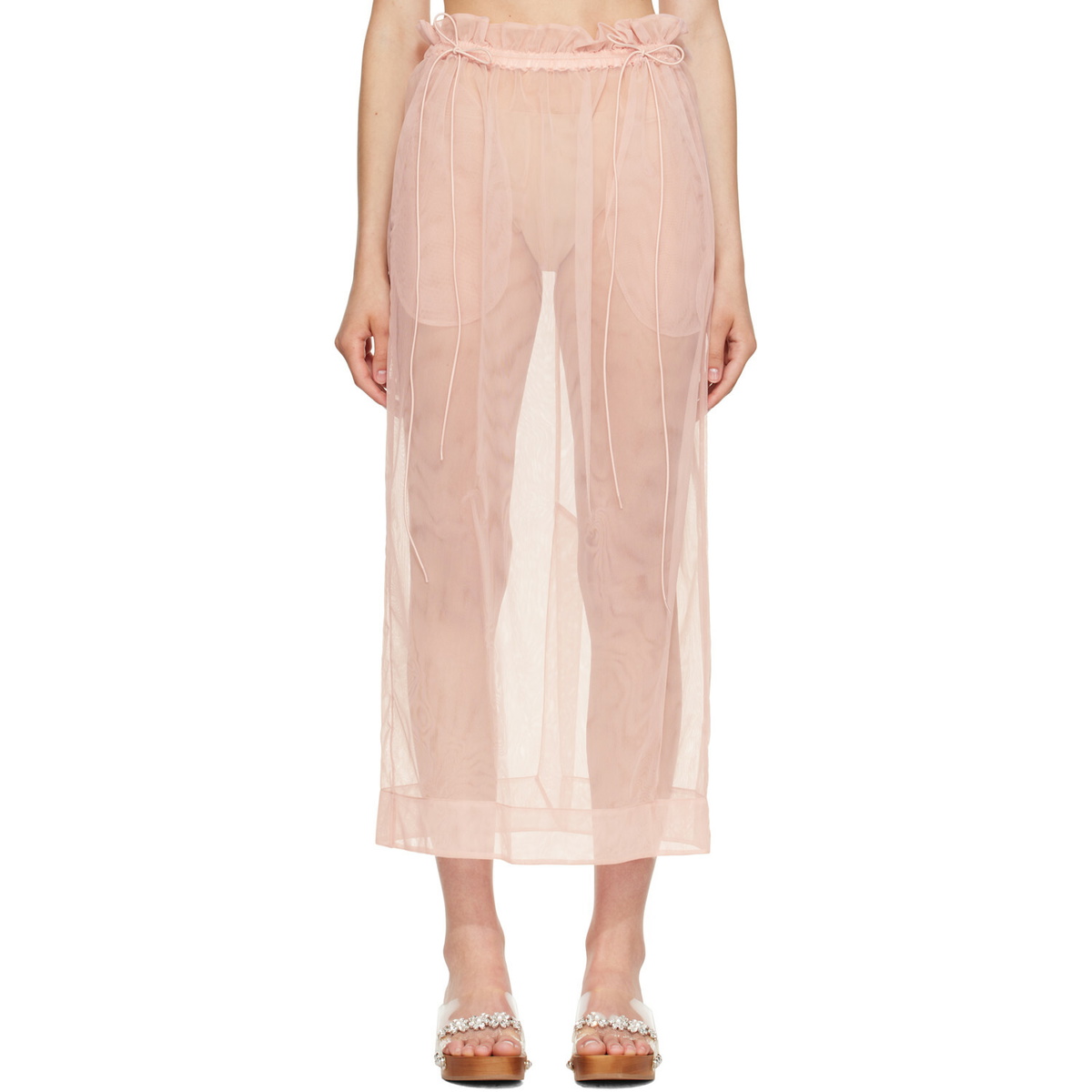 Simone Rocha Pink Gathered Waist Cord Midi Skirt