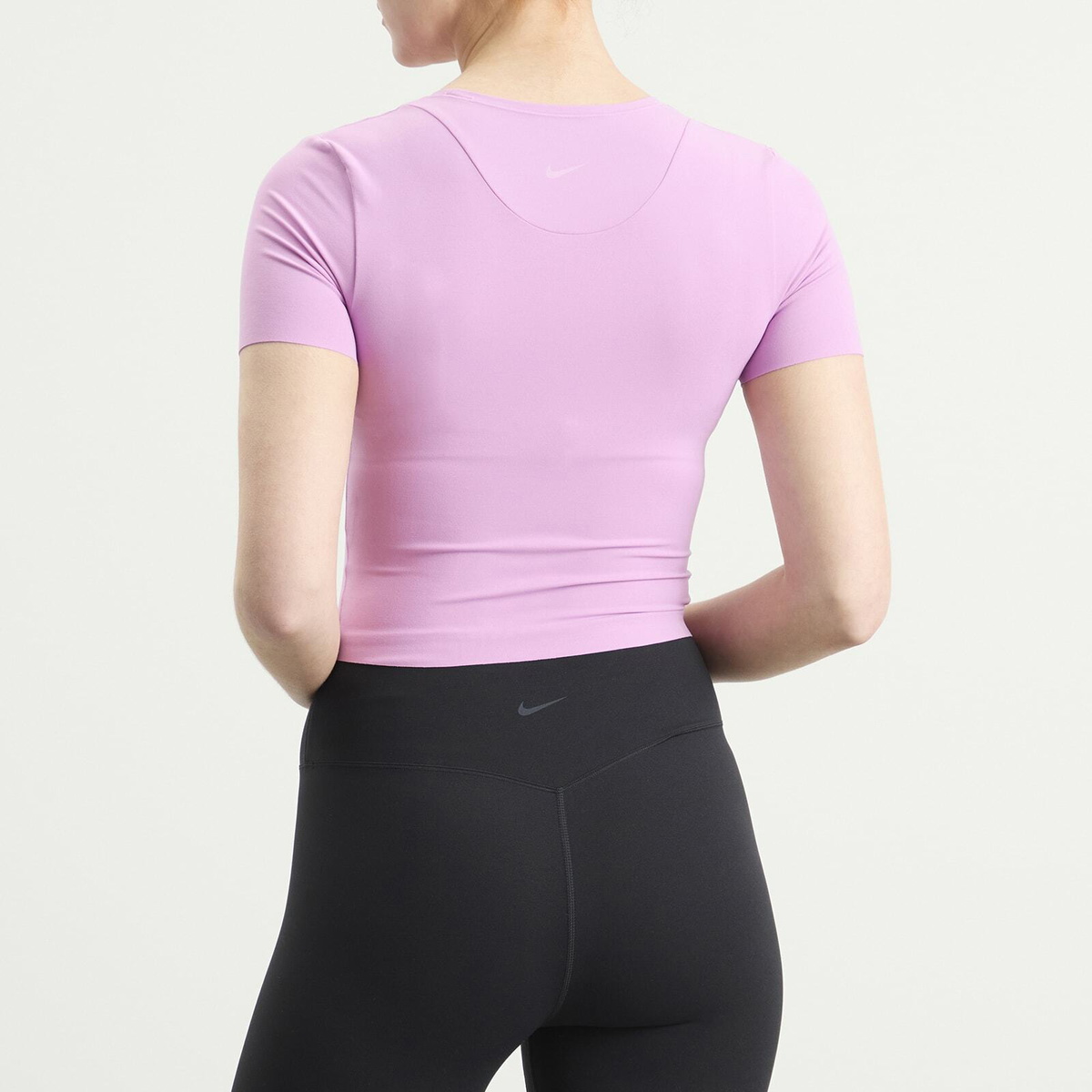 Nike Women's Zenvy Dri-Fit Short Sleeve T-Shirt in Lt Magenta/White
