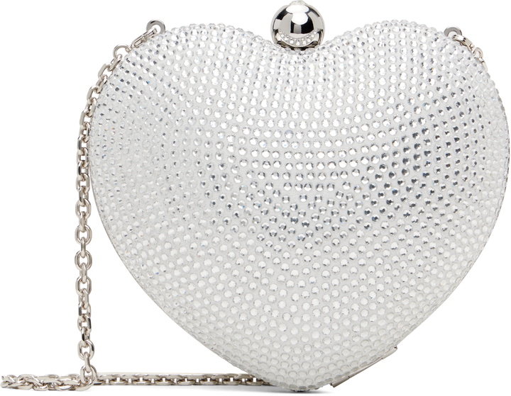 Photo: MACH & MACH White Crystal Heart Suede Clutch