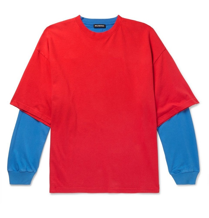 Photo: Balenciaga - Oversized Layered Two-Tone Cotton-Jersey T-Shirt - Red