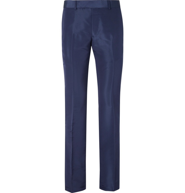 Photo: Dunhill - Navy Slim-Fit Mulberry Silk Suit Trousers - Blue
