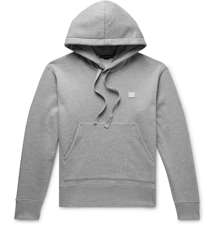 Photo: Acne Studios - Ferris Logo-Appliquéd Mélange Fleece-Back Cotton-Jersey Hoodie - Gray