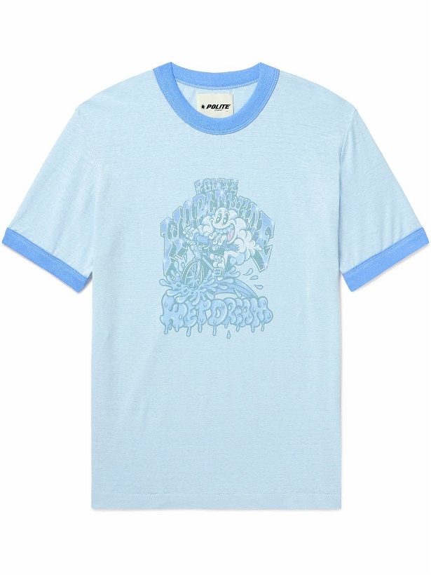 Photo: POLITE WORLDWIDE® - Printed Cotton and Hemp-Blend Jersey T-Shirt - Blue