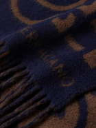 FERRAGAMO - Fringed Jacquard-Knit Wool and Cashmere-Blend Scarf