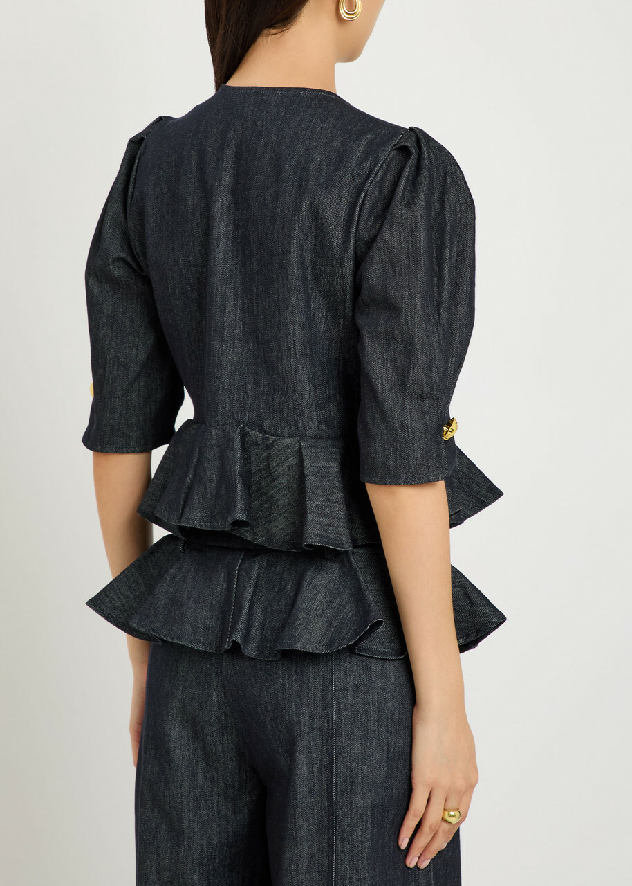Sister Jane Curio Peplum Stretch-denim Blouse
