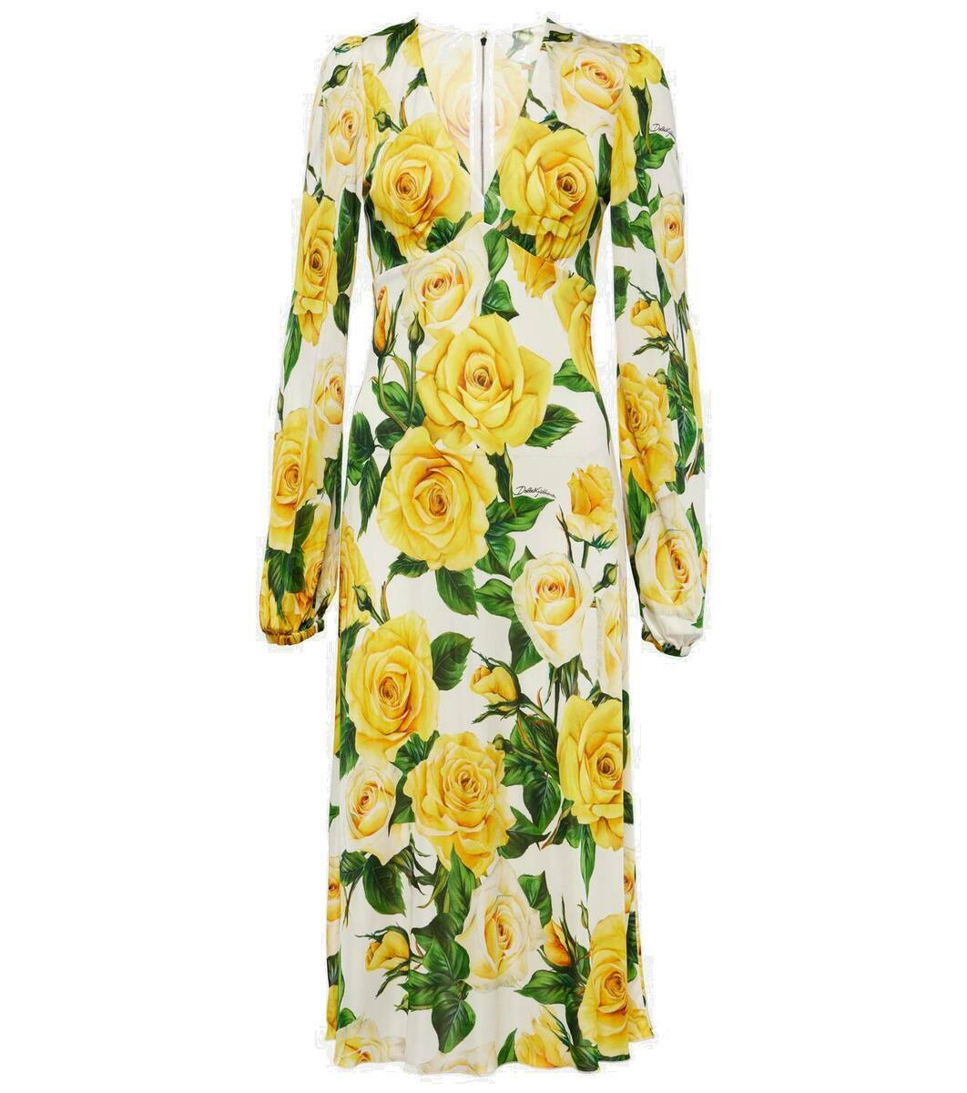 Dolce&Gabbana White & Yellow Floral Midi Dress Dolce & Gabbana