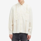 Magic Castles Men's Newell Embroidered Shirt in Ecru Seersucker