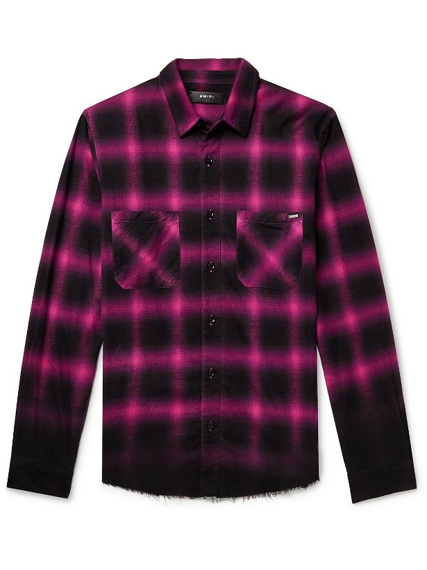 Photo: AMIRI - Dégradé Distressed Checked Cotton-Blend Flannel Shirt - Pink