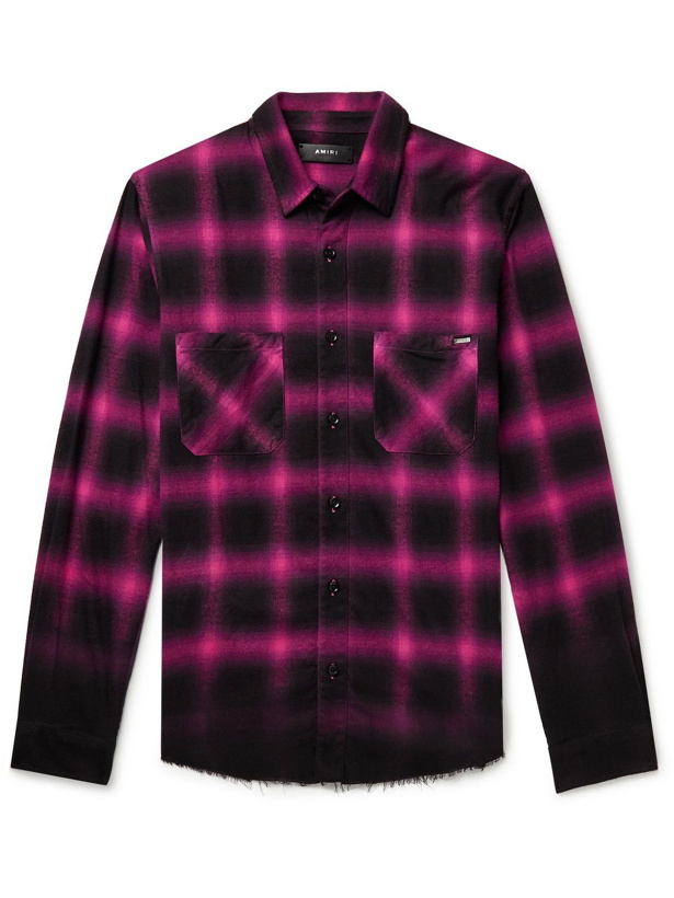 Photo: AMIRI - Dégradé Distressed Checked Cotton-Blend Flannel Shirt - Pink