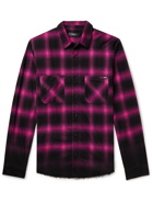 AMIRI - Dégradé Distressed Checked Cotton-Blend Flannel Shirt - Pink