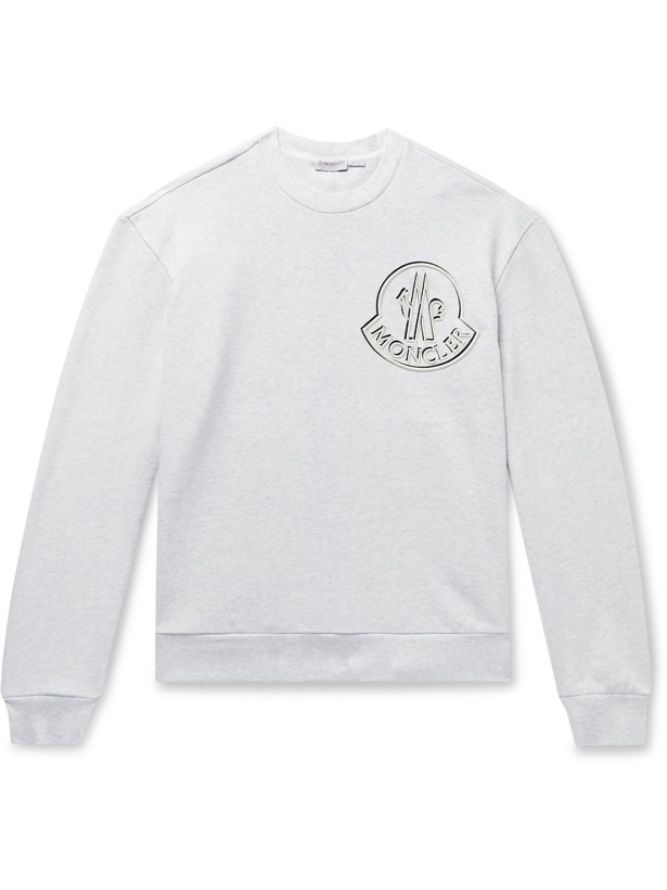 Photo: MONCLER - Logo-Embroidered Mélange Loopback Cotton-Jersey Sweatshirt - Gray