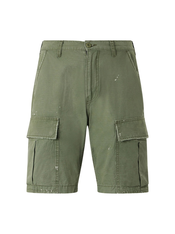 Photo: Cherry Los Angeles - Camouflage Paint-splattered Cargo Straight-leg Shorts - Green
